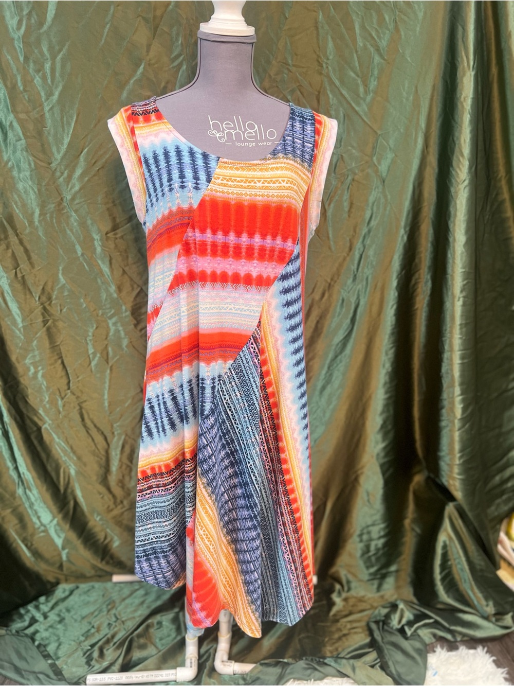 new directions Sleeveless Multicolor Striped Swing Dress - Red, Blue & Yellow